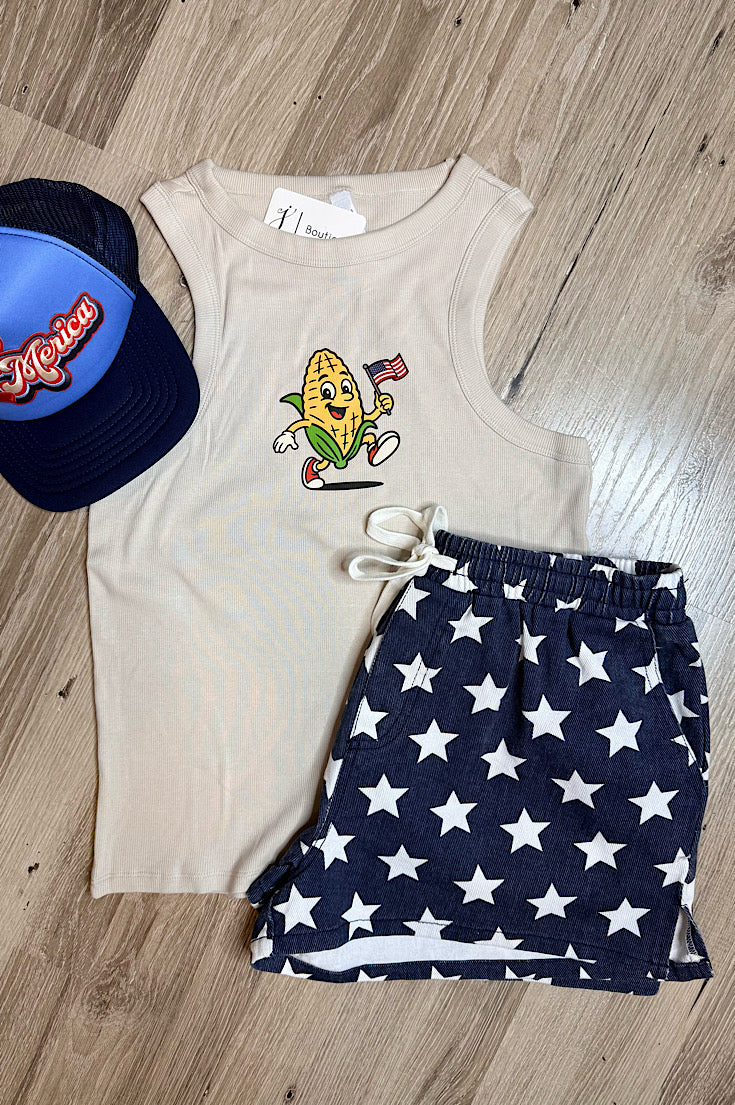 Patriotic Retro Corn Guy Tank Top