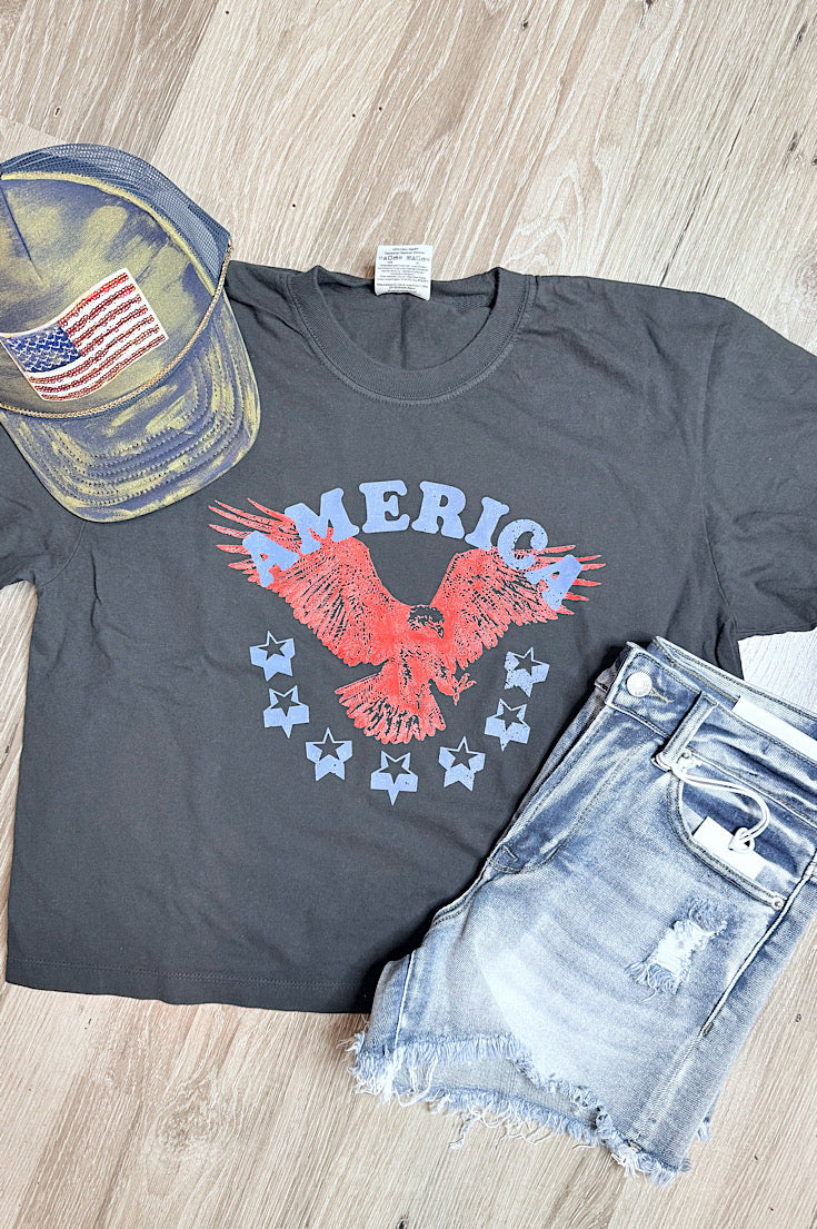 America Vintage Black Boxy Crop Tee