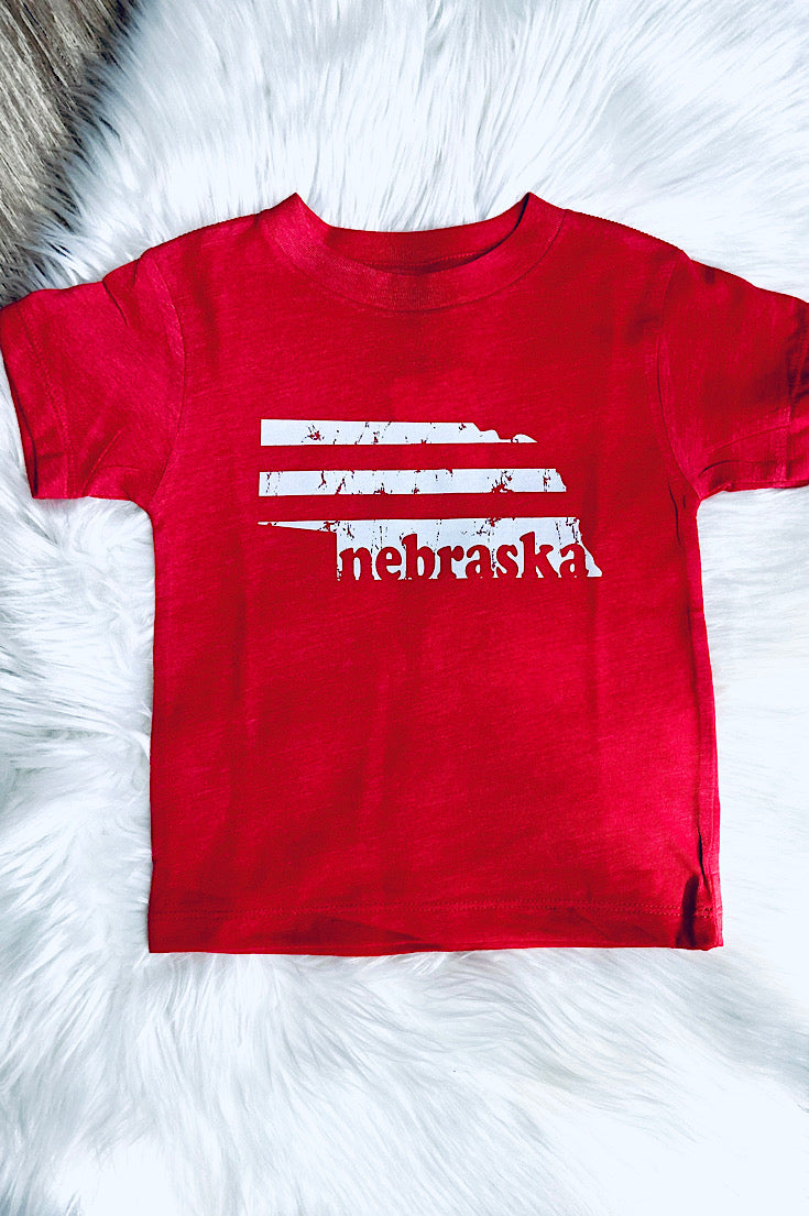Toddler/Youth Vintage Red Nebraska State Tee