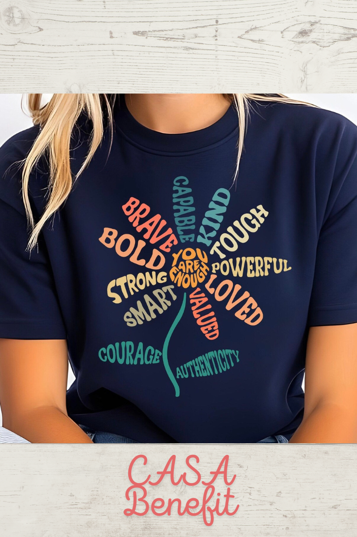 CASA Benefit-You Are Enough Flower Navy Tee