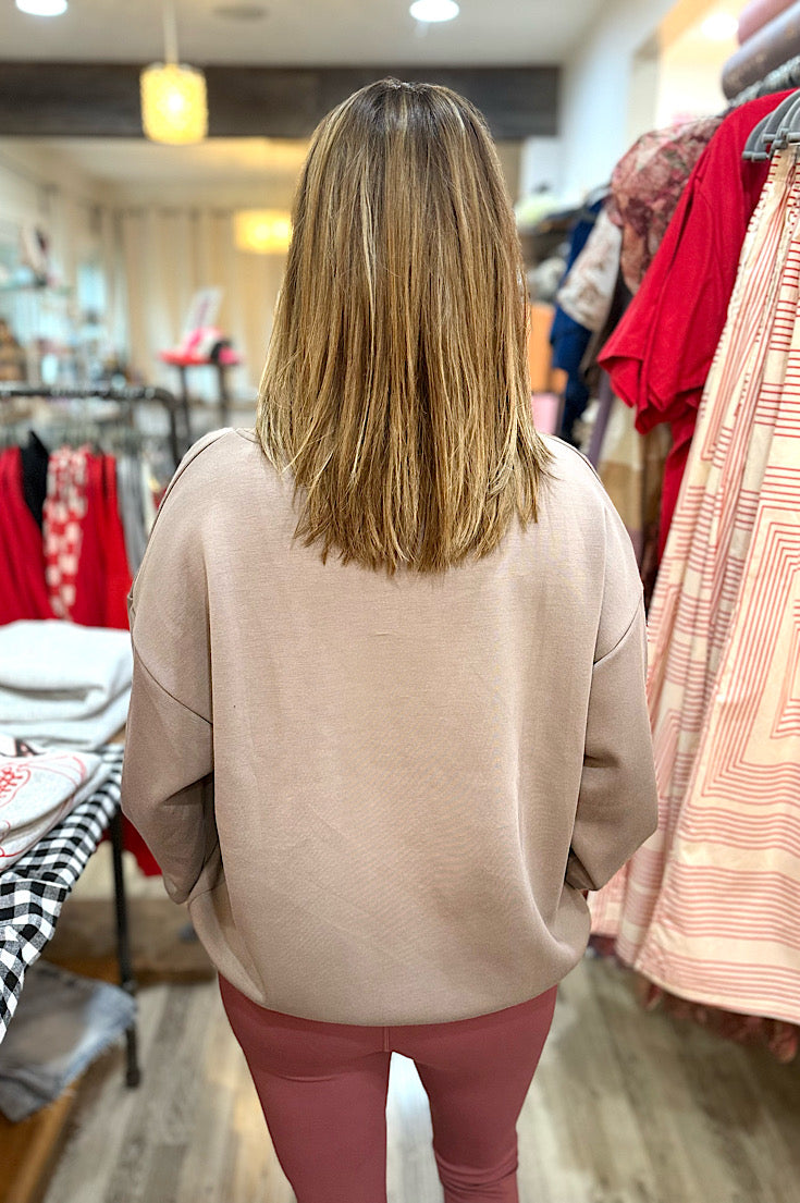 London Mocha Luxe Scuba V-Neck Zip Up