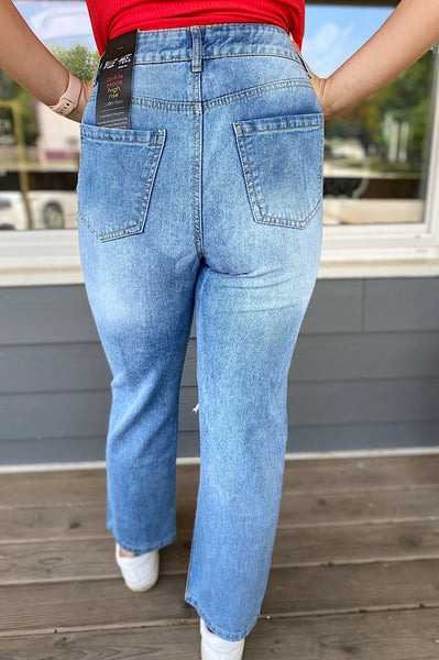 Jerica High Waisted Distressed Ankle Slim Straight Jeans