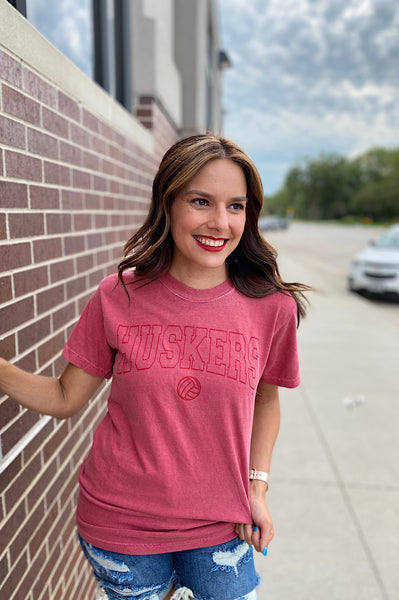Huskers Faded Red Volleyball Tee