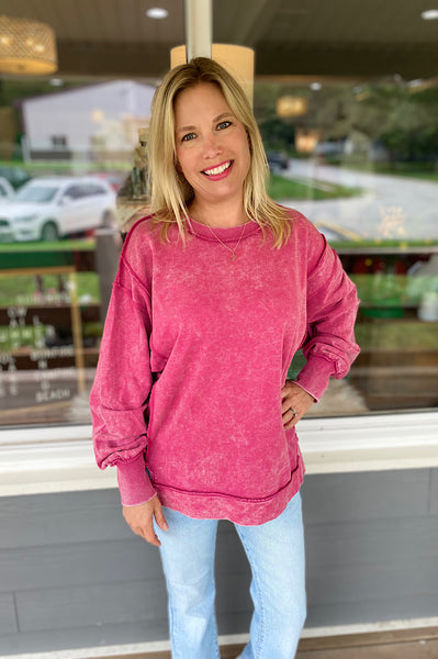 Alexa Acid Wash Exposed Seam Sweatshirt