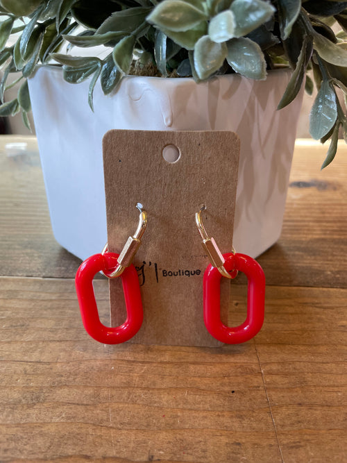 Oval Red and Gold Link Dangling Earrings