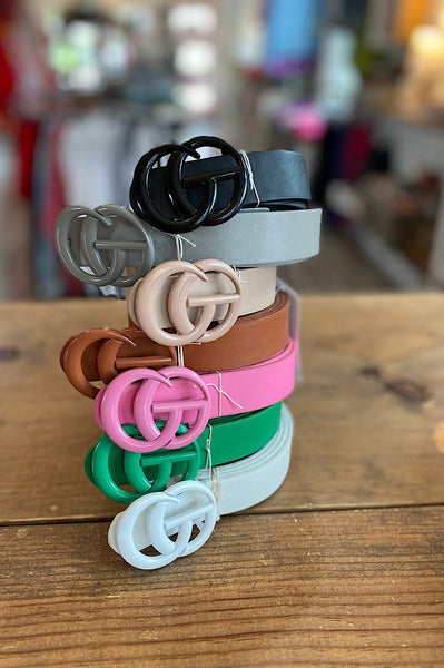 Faux Leather GG Belt With Colored Buckle