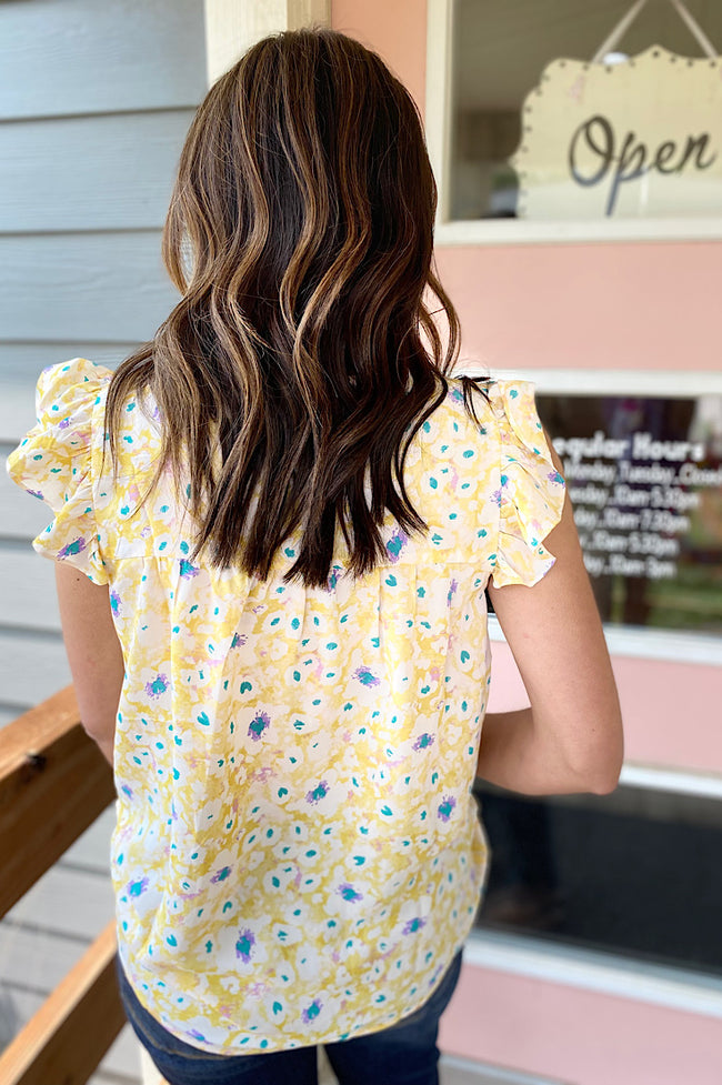 Asher Yellow Floral Flutter Sleeve Blouse