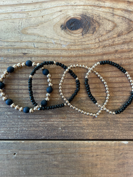Black and Gold Beaded Bracelets Set