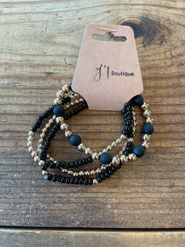 Black and Gold Beaded Bracelets Set