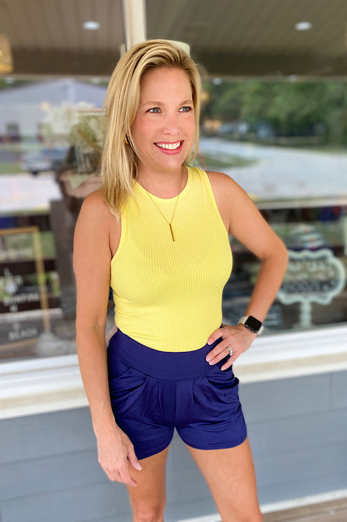 Bentley Navy Gathered Spandex Shorts