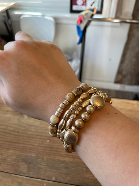 Stones Metal Beaded Stretch Bracelet Set