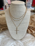 Set of 3 Stack Necklaces with Cross and Coin Charm