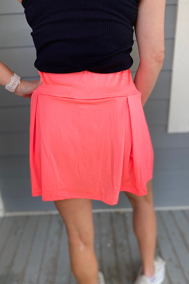 Cayson Neon Coral Pleated Tennis Skirt