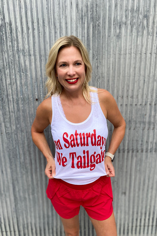 On Saturdays We Tailgate Racerback Tank {2 colors}