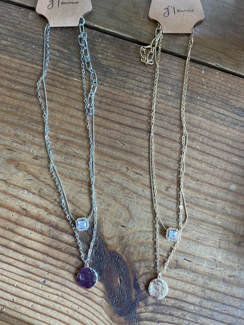 Double Layer Rhinestone and Disc Necklace