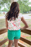 Shea Lace and Ruffle Cap Sleeve Floral Top