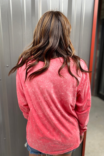 Game Day Long Sleeve Red Washed Tee