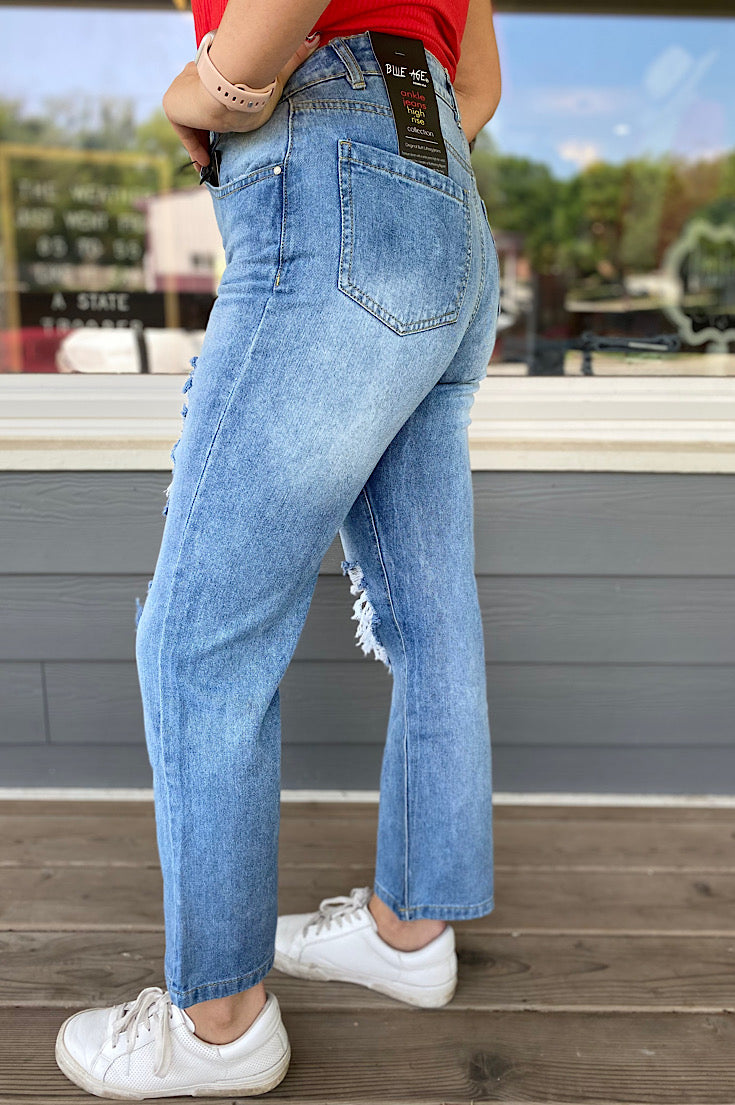 Jerica High Waisted Distressed Ankle Slim Straight Jeans