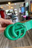 Faux Leather GG Belt With Colored Buckle