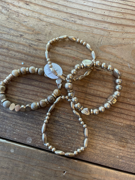 Stones Metal Beaded Stretch Bracelet Set