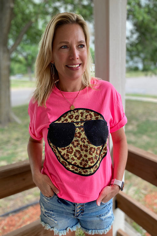 Sunny Leopard Smiley Graphic Tee