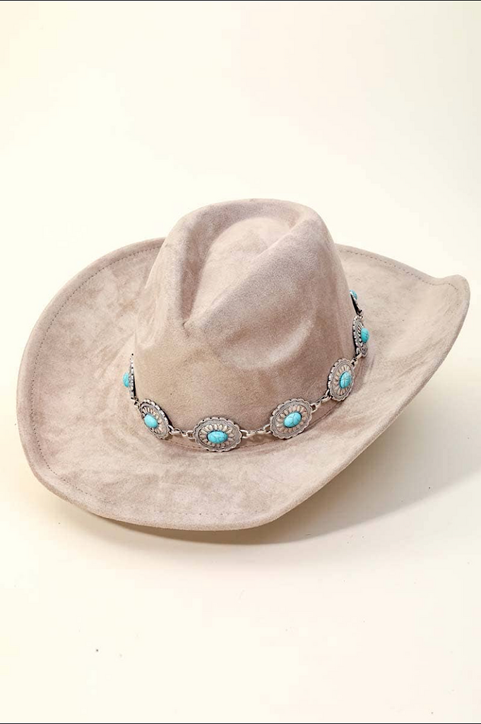 Taupe Cowgirl Hat with Turquoise Stone Band – j Boutique ne