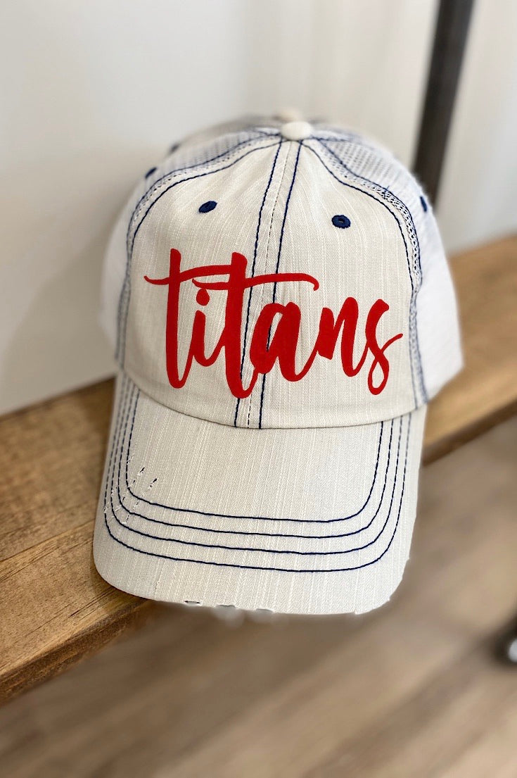 Titans in Red Script Trucker Hat