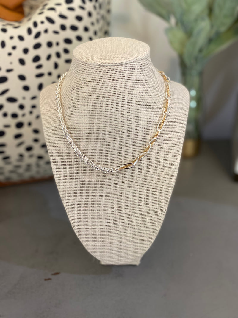 Multi Metal Rope and Link Chain Necklace