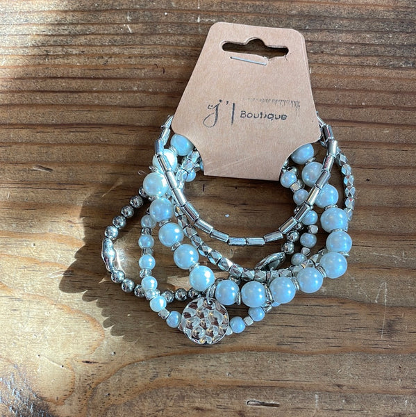 5 Strand Pearl and Metal Bracelet Stack {2 colors}