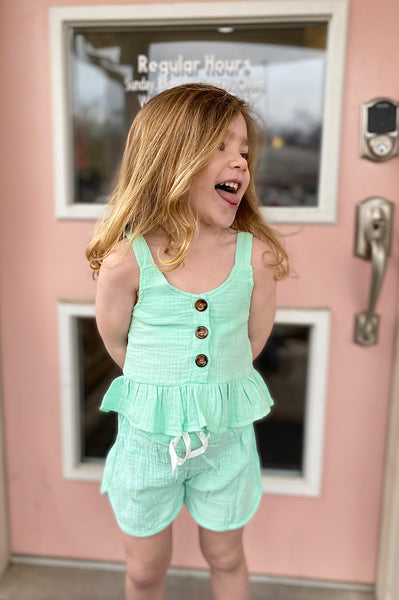 Kassidy Toddler Mint Ruffle Short Set