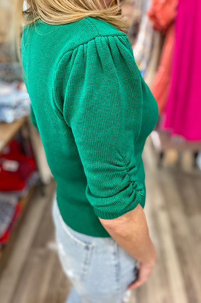 Marlee Emerald Ruched Sleeve Sweater