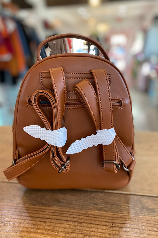 Jaxson Cognac Faux Leather and Suede Backpack
