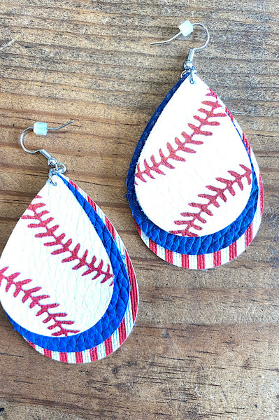 Triple Layer Baseball Leather Earrings