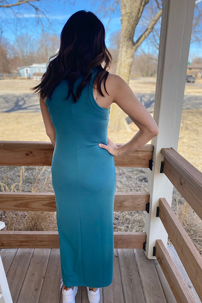 Emery Dark Teal Midi Dress with Side Slits