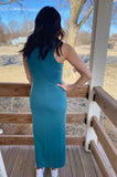 Emery Dark Teal Midi Dress with Side Slits