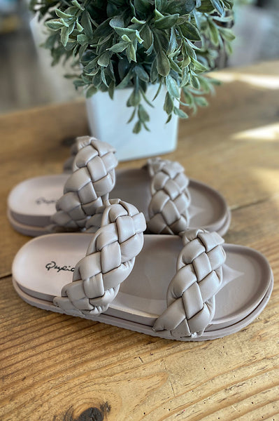 Tayla Khaki Braided Double Strap Slide